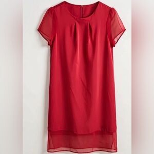 Artisans Angkor Pure Silk Red Shift Dress Sheer Sleeves Medium NWT